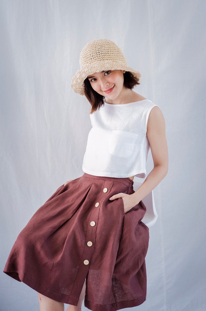 Ladies' Pleated Skirt - 裙子 - 亚麻 咖啡色