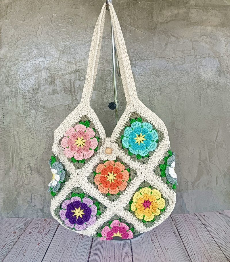 Granny Square 彩色花痴包 - 手提包/手提袋 - 棉．麻 