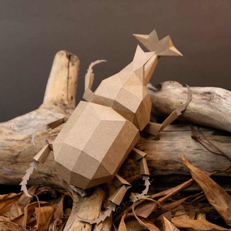 问创设计 DIY手作 纸模型 礼物  昆虫系列 - 独角仙 (4色可选) - 玩偶/公仔 - 纸 卡其色