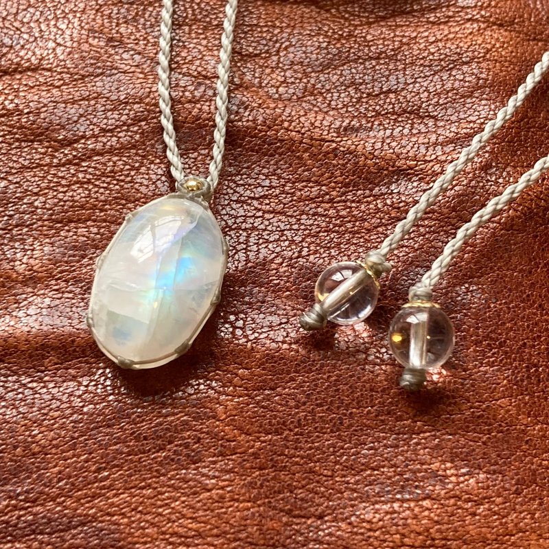 -裸石之美- 白月光石编织项链 - 项链 - 宝石 白色