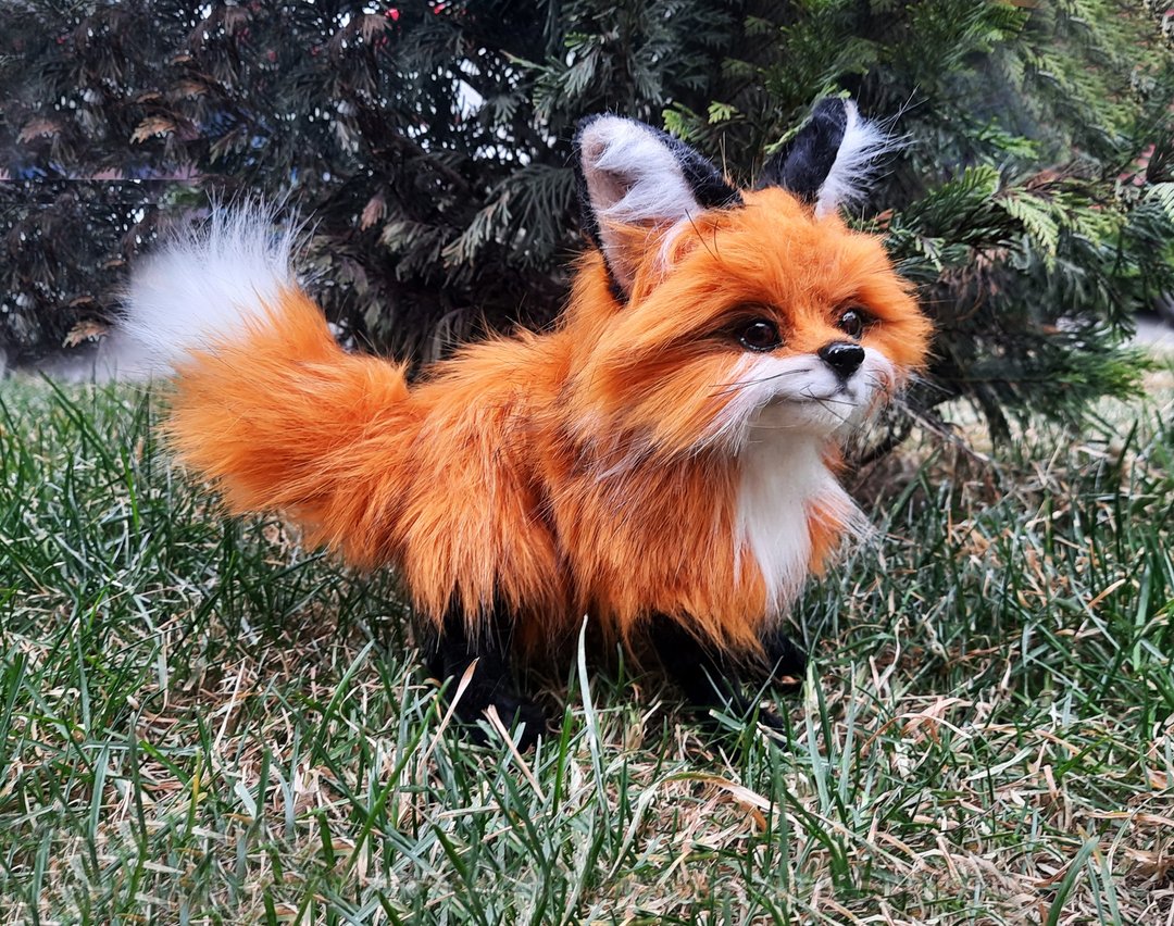 Red fox art doll animal, OOAK Fantasy creature toy plush, Poseable Art Doll - 玩偶/公仔 - 其他材质 橘色