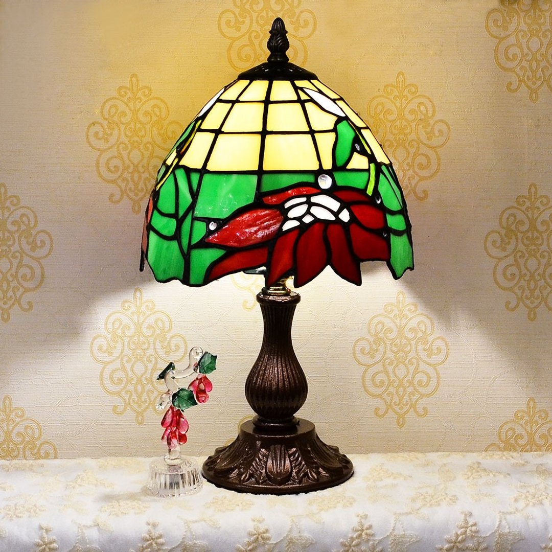 8寸圣诞红合金桌灯|Tiffany蒂芬妮手工彩绘玻璃桌灯 - 灯具/灯饰 - 玻璃 多色