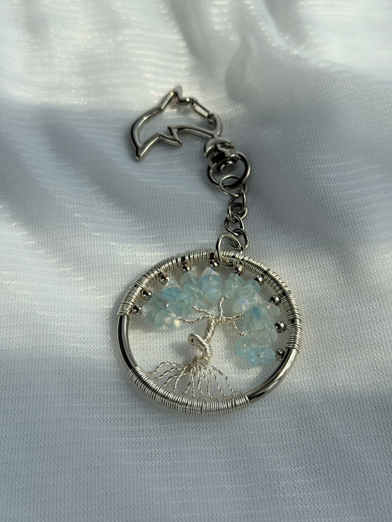 蓝韵心语丨海蓝宝 + 蛋白石 水晶生命树 吊饰/钥匙圈 开运 礼物 - 钥匙链/钥匙包 - 宝石 蓝色