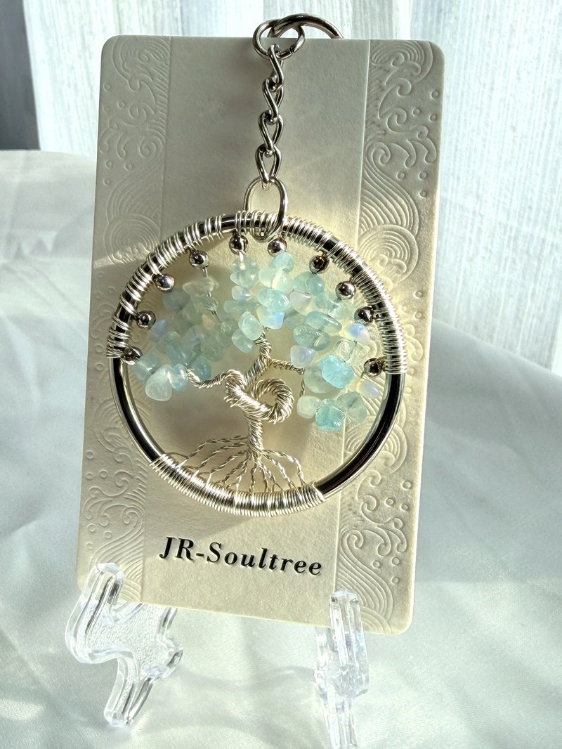 蓝韵心语丨海蓝宝+蛋白石 水晶生命树 吊饰/钥匙圈 考试祝福 开运 - 钥匙链/钥匙包 - 宝石 蓝色