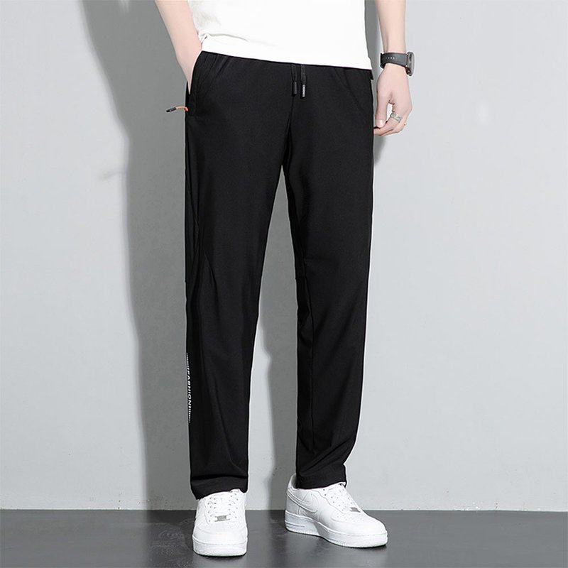 爆款夏季冰爽休闲冰丝裤直筒长裤子 - 男士长裤 - 其他材质 黑色