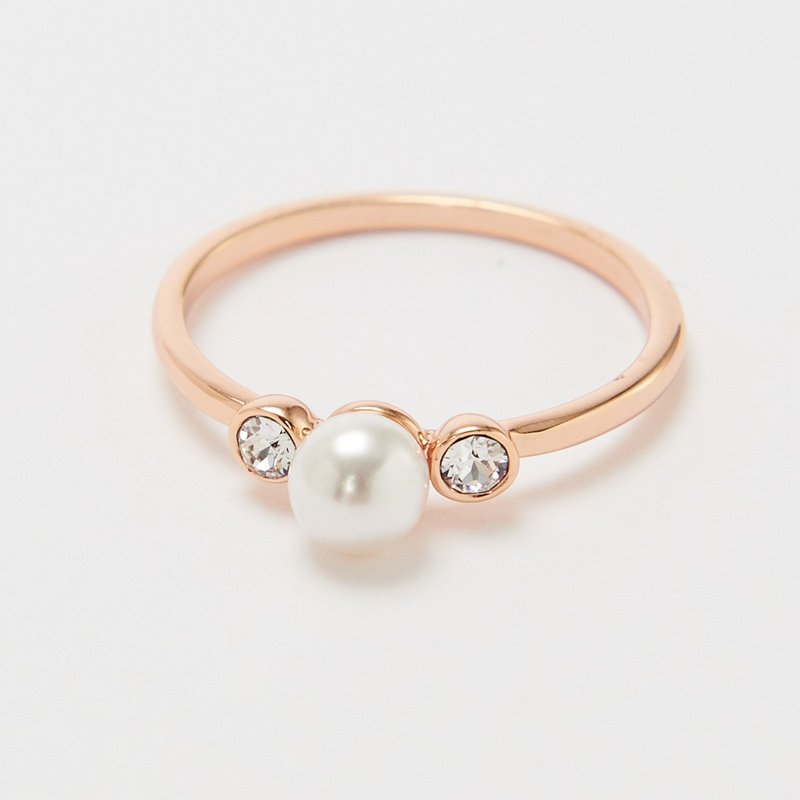 典雅珍珠镶钻美戒 - 戒指 - 铜/黄铜 金色