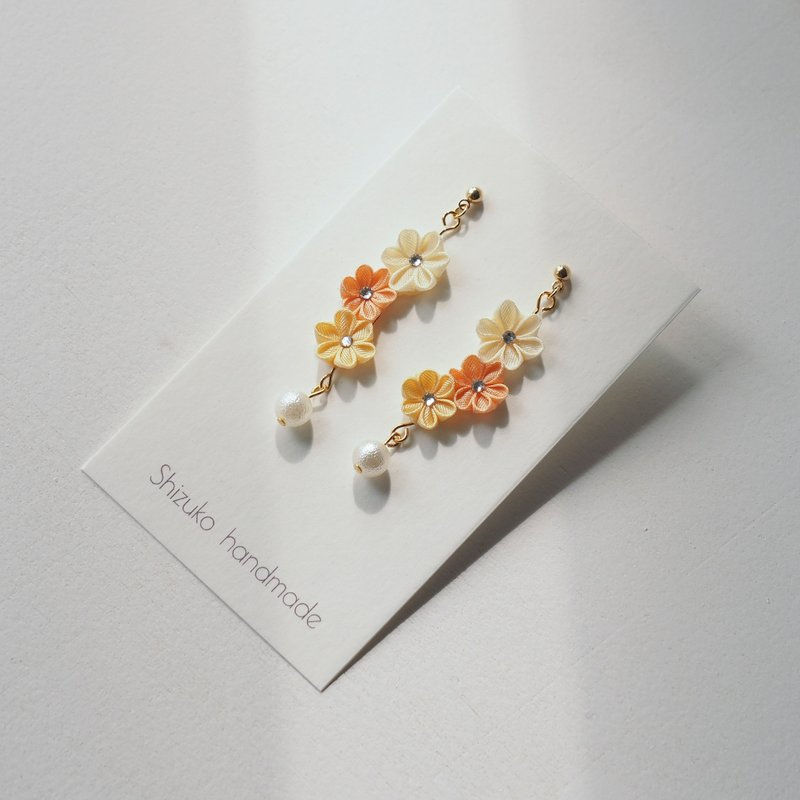 【小清新】橙黄色真丝,正绢定制耳环耳夹 14kgf 925 - 耳环/耳夹 - 丝．绢 橘色