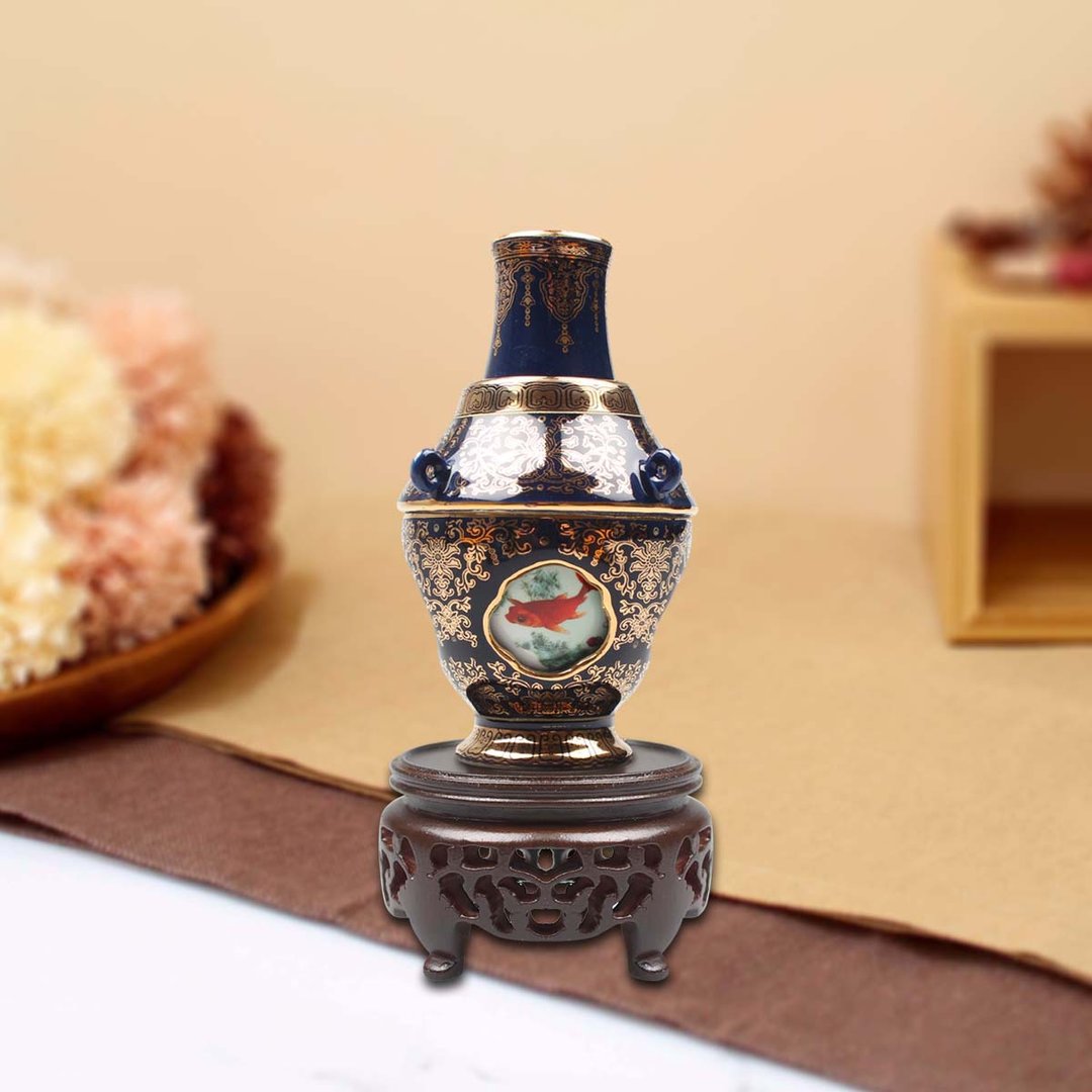 迷你瓷器-霁青游鱼转心瓶 - 摆饰 - 瓷 