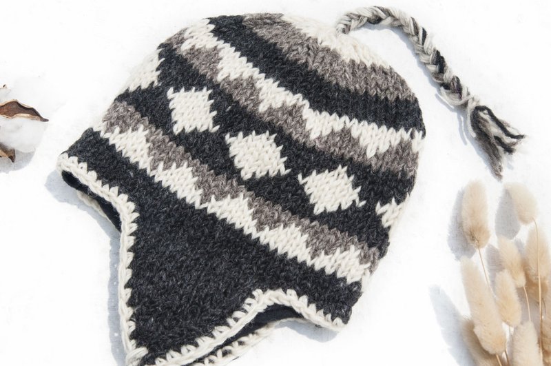 针织纯羊毛帽/手工内刷毛毛帽/针织毛帽/飞行毛帽/毛线帽-日本风 - 帽子 - 羊毛 多色