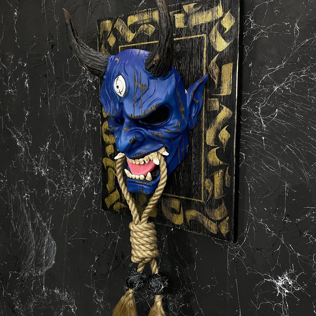 DBD Oni 面具蓝色用于装饰用绳子，日本恶魔面具，黑暗般若面具 - 墙贴/壁贴 - 树脂 蓝色