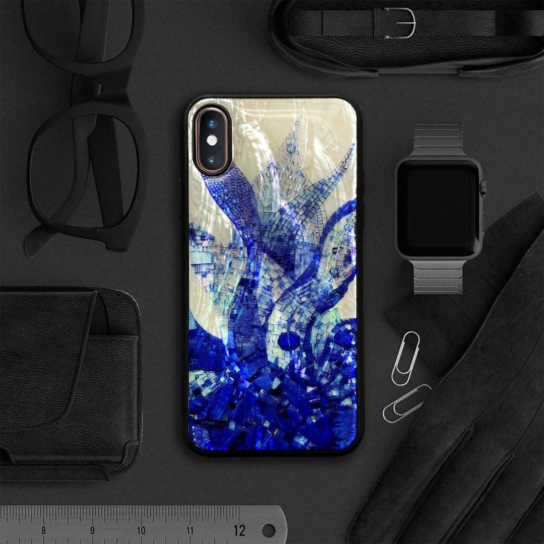 iPhone 17 天然贝壳 耐冲击保护套花窗玻璃风格 鲸鱼 定制名字 - 手机壳/手机套 - 贝壳 多色