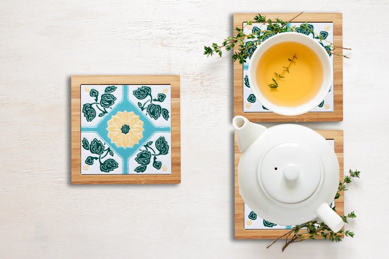 台湾花砖竹杯垫---坚持(新发表) - 杯垫 - 瓷 蓝色