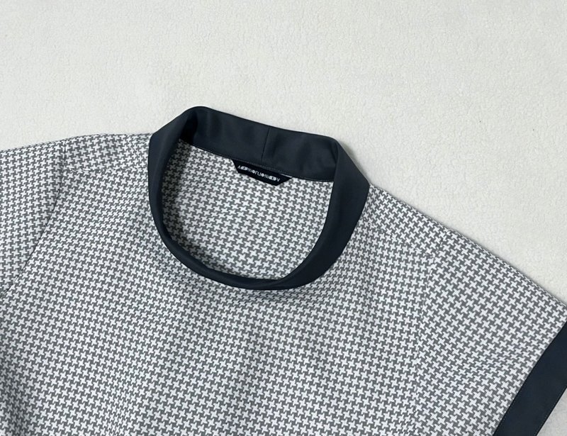 浅灰色千鸟格 短袖洋装 - 洋装/连衣裙 - 聚酯纤维 灰色