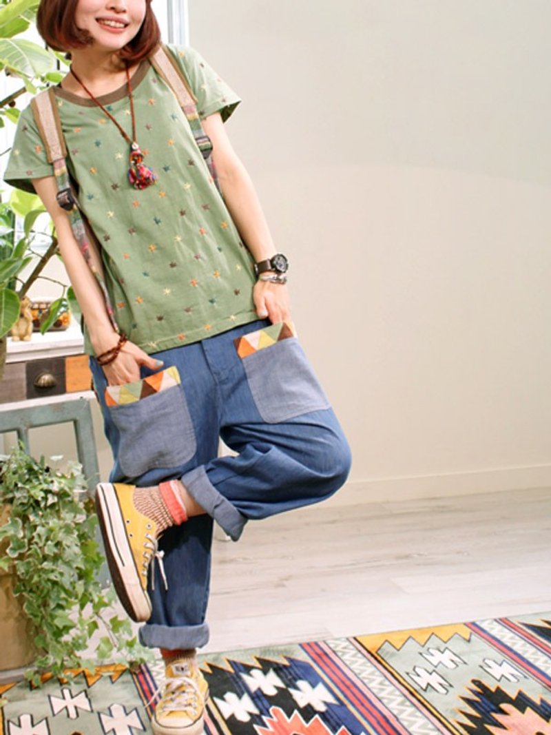 Star sky Cut and sewn - 女装上衣 - 棉．麻 蓝色