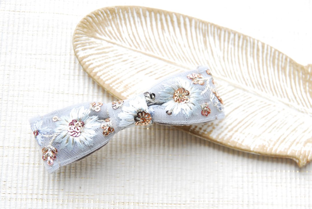 Indian embroidery ribbon barrette no.2 - 发饰 - 尼龙 蓝色
