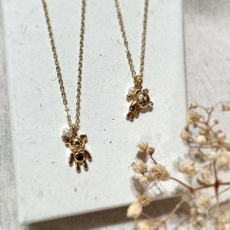 领结/飞翔小熊项链.耳针 - 项链 - 其他金属 金色