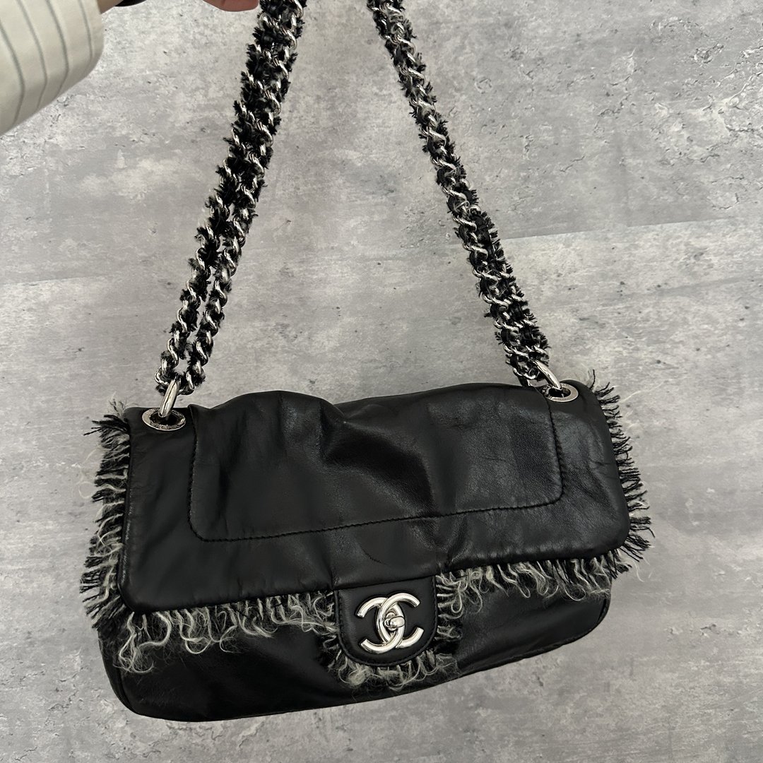 CHANEL 香奈儿 14号系列 羊皮×粗花 CC 标志 旋转 链条肩背包 - 侧背包/斜挎包 - 真皮 黑色