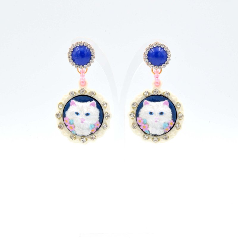 手绘彩色浮雕猫咪耳环 花猫 三色猫 黑猫 灰猫 - 耳环/耳夹 - 塑料 多色