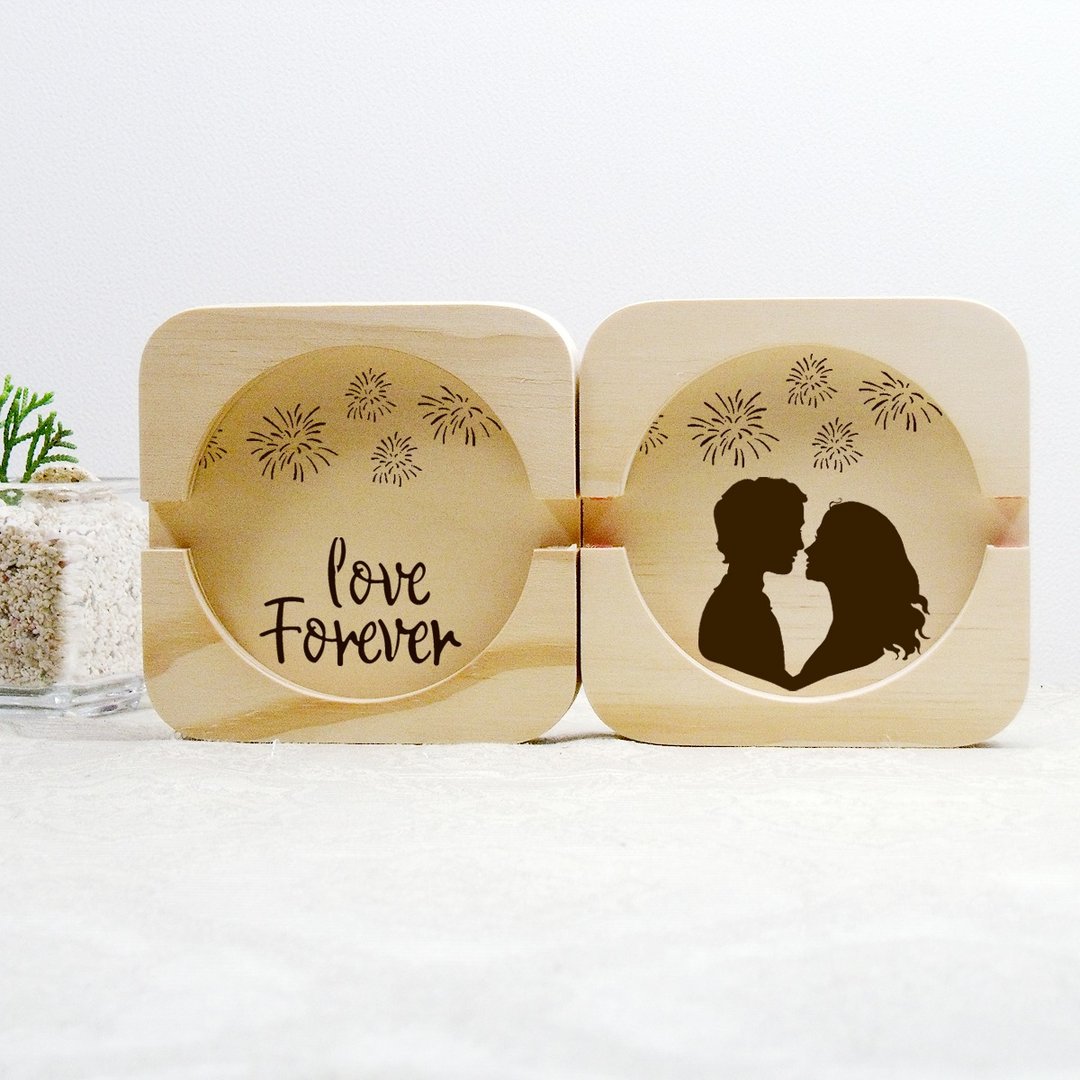 爱如烟花绽放 新婚快乐 love forever 专属 结婚礼物 手机座 杯垫 - 摆饰 - 木头 咖啡色