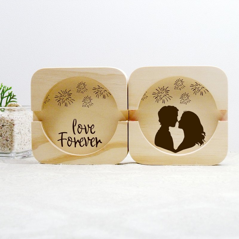 爱如烟花绽放 新婚快乐 love forever 专属 结婚礼物 手机座 杯垫 - 摆饰 - 木头 咖啡色