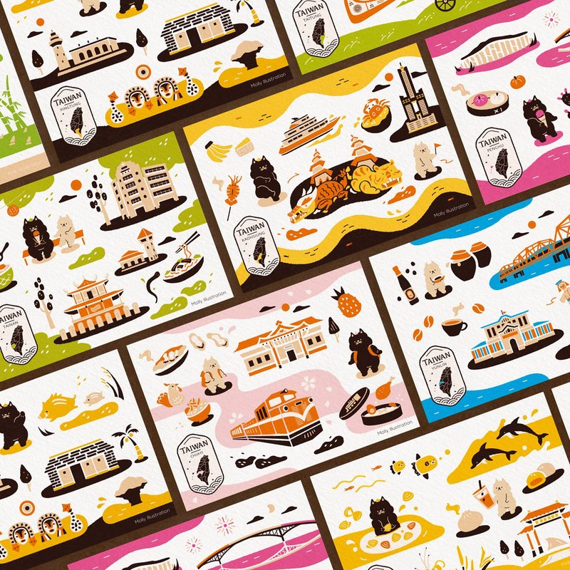 postcard-台湾城市系列套组-南台湾(一组9张) - 卡片/明信片 - 纸 多色