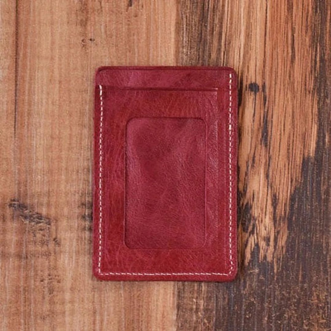 马皮革 ID卡套 通行卡套  Pass case ID case 深酒红色 - 证件套/卡套 - 真皮 红色
