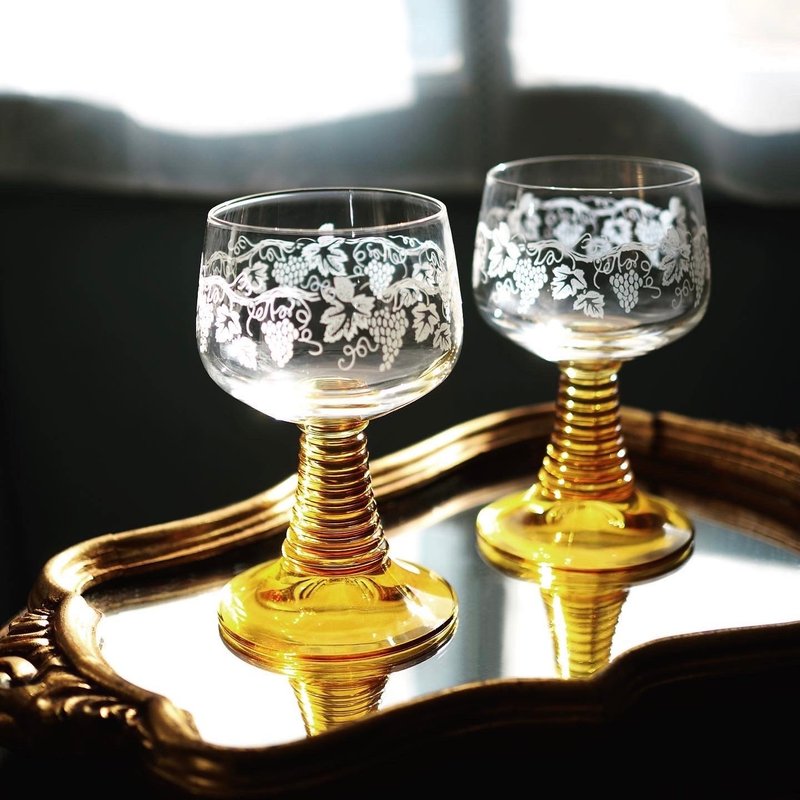 复古德国中世纪 Roemer 琥珀色蜂巢酒杯 (一件) - 酒杯/酒器 - 玻璃 橘色