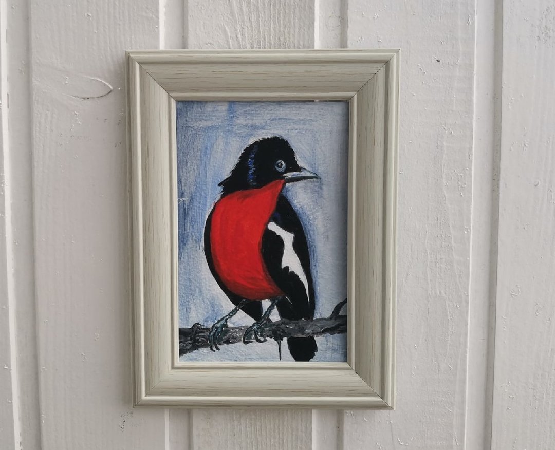 Miniature bright original bird acrylic painting wall decor 10 x 15 cm - 墙贴/壁贴 - 其他材质 多色