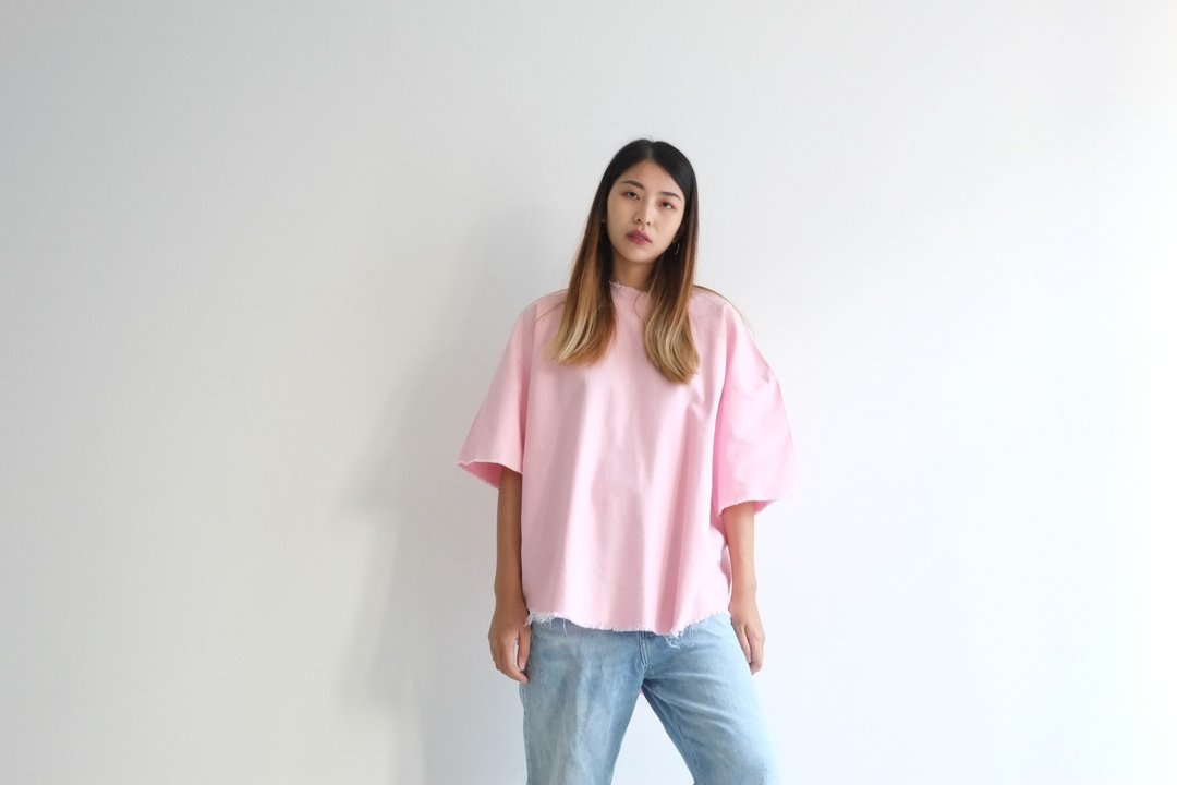 PINK denim tee - 女装上衣 - 棉 粉红色