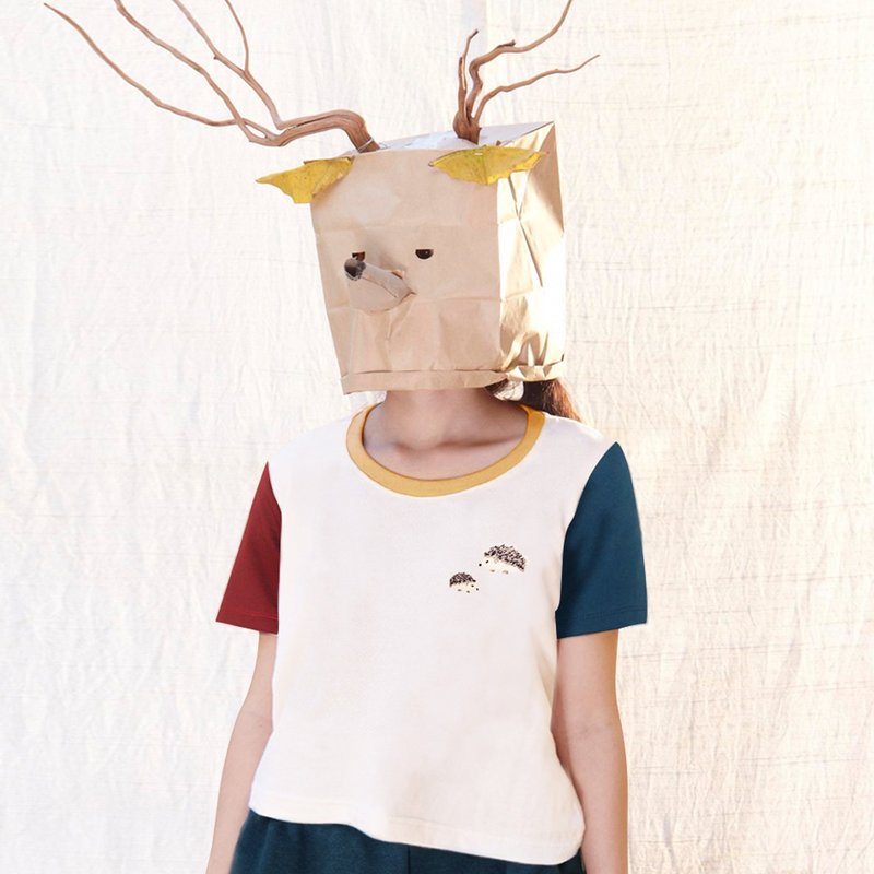 hedgehog embroidery Crop Top / T-shirt - 女装 T 恤 - 棉．麻 多色