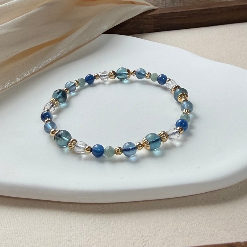 蓝萤石、蓝晶石、海蓝宝 天然石手链 - 手链/手环 - 半宝石 