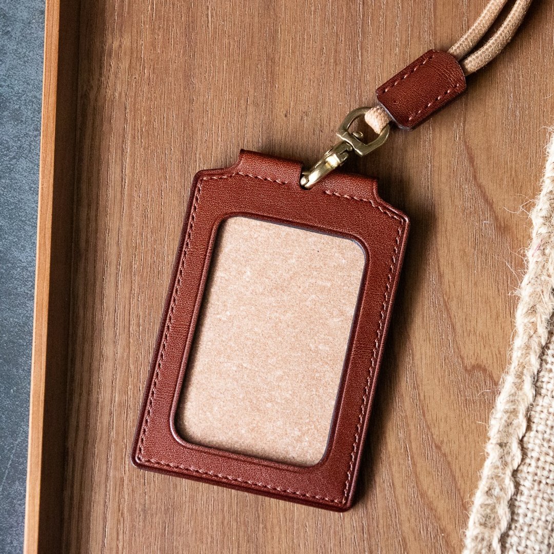 植物鞣手工皮革证件套 附颈绳 干邑色 id card holder - 证件套/卡套 - 真皮 咖啡色