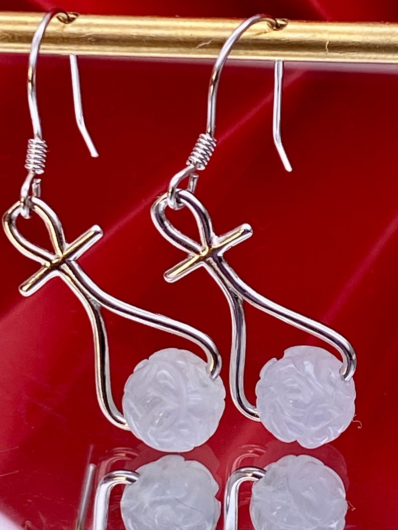 纯银系列 - 白冰翡翠莲花珠耳环 - 耳环/耳夹 - 宝石 