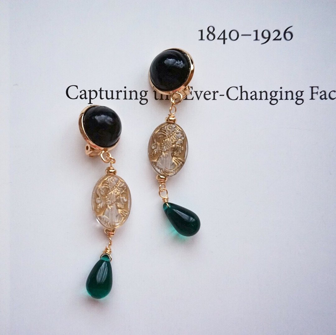 唐顿庄园复古手工制琉璃女王头像耳夹耳环年会尾牙agete风格 - 耳环/耳夹 - 琉璃 