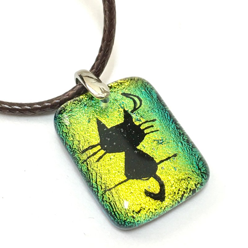 金黄色赏月的猫珠宝琉璃项链 - 项链 - 琉璃 黄色