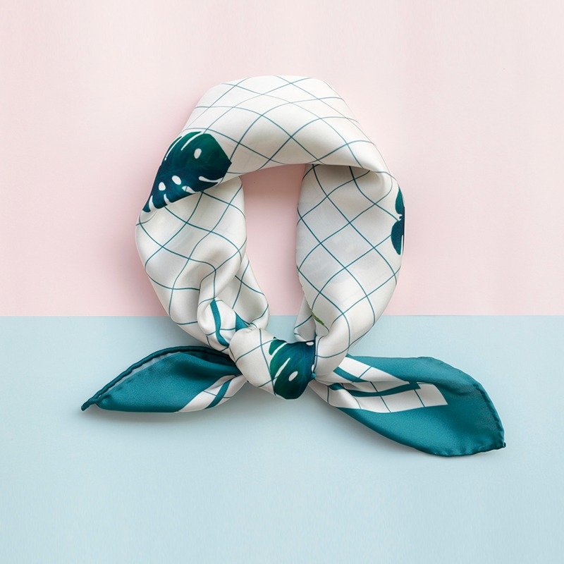 NoMatch不合设计热带植物系列蕨类龟背竹仿真丝雪纺手工小方巾丝巾 - 丝巾 - 聚酯纤维 绿色