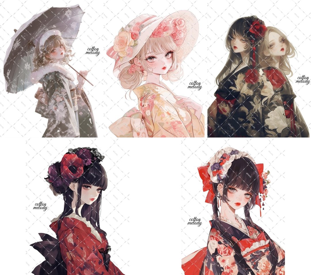 和风图案 / 仅和服 / compact set / 25种各3张 / cotton melody / 人物贴纸 / 附限定特典 【仅限女孩】 - 贴纸 - 纸 