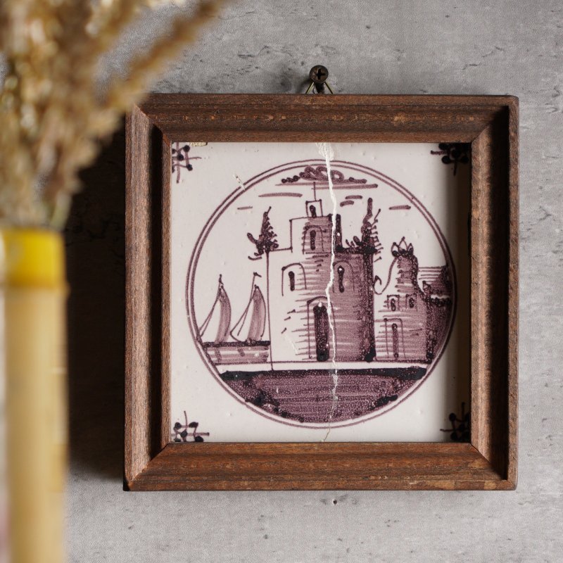 18世纪荷兰手绘城堡古董瓷砖挂饰/代尔夫特/ Delft/台夫特 - 海报/装饰画/版画 - 陶 咖啡色