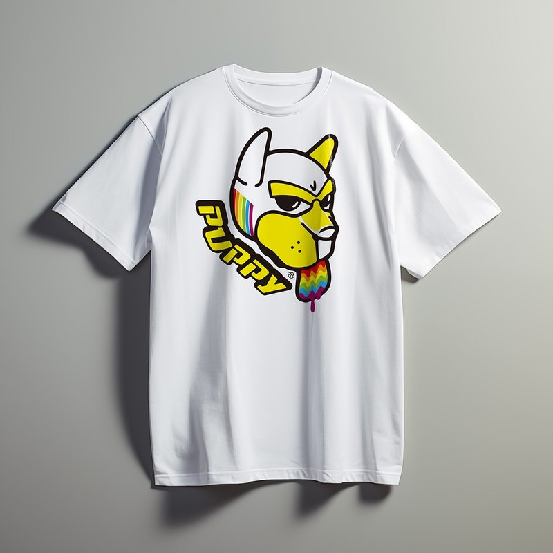 动物插画T | 彩虹狗 | 白色款印花T Shirt - 男装上衣/T 恤 - 棉．麻 白色