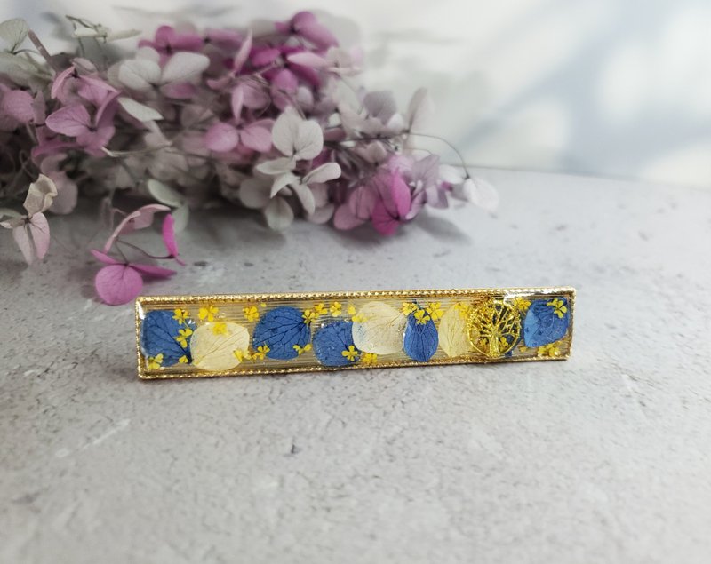 舞花瓣永生花树脂长方压夹 绣球花 蕾丝花 - 发饰 - 植物．花 蓝色