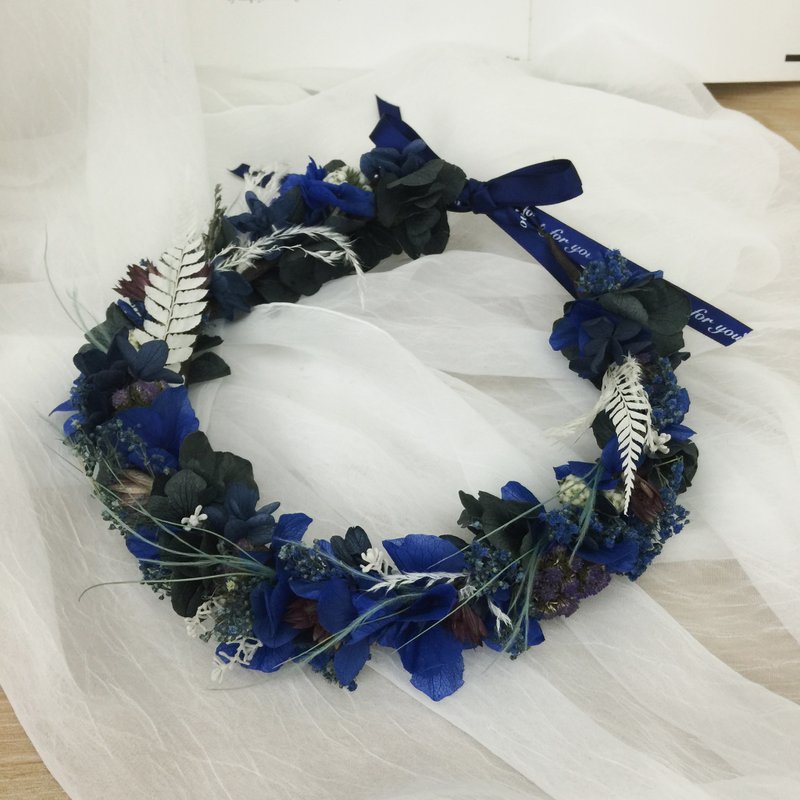 ✦ Galaxy银河漫步 ✦ 蓝色系新娘花圈 / 永生花 干燥花手作 / 新娘头饰 拍摄道具 - 发饰 - 植物．花 蓝色