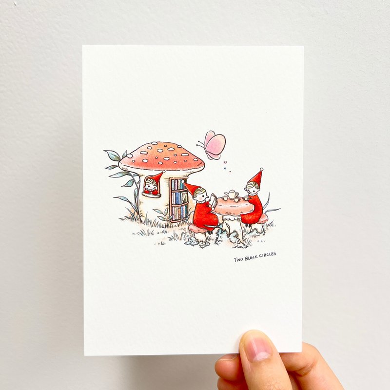 【红色小系列】明信片/ Tea Time at the Mushroom Library - 卡片/明信片 - 纸 