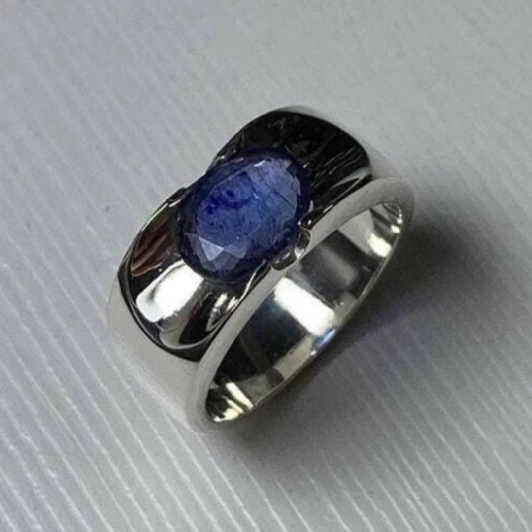 Natural Mens Blue Sapphire Ring Sterling Silver 925 Handmade Ring Best Sapphire - 戒指 - 宝石 蓝色