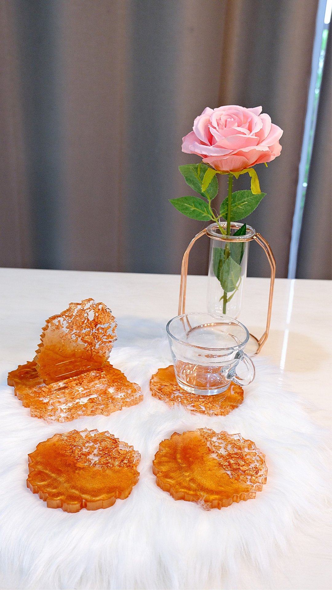 Two-Tone copper rose (set) - 杯垫 - 树脂 