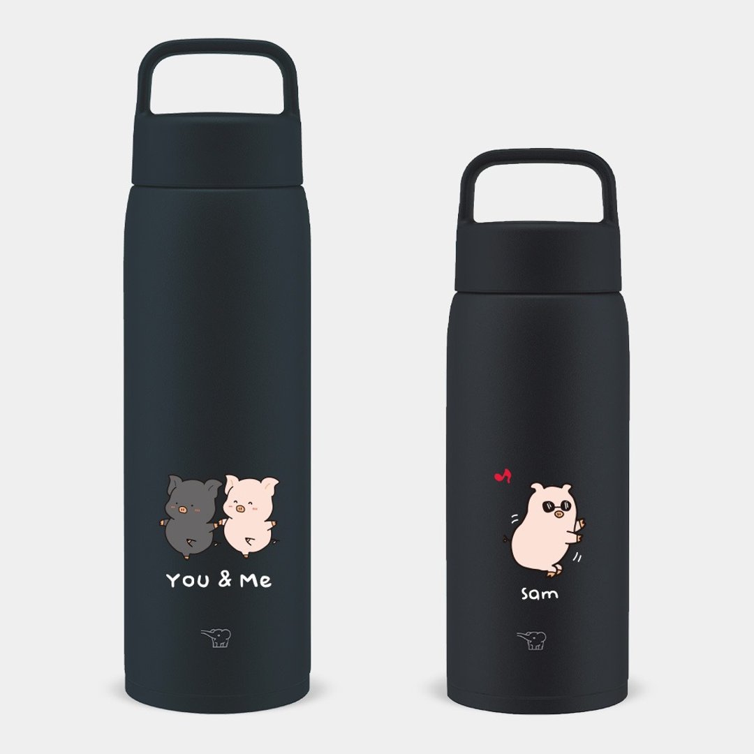 【定制化礼物】小猪 定制文字 提把象印保温瓶 800/1000ml PU009 - 保温瓶/保温杯 - 不锈钢 黑色