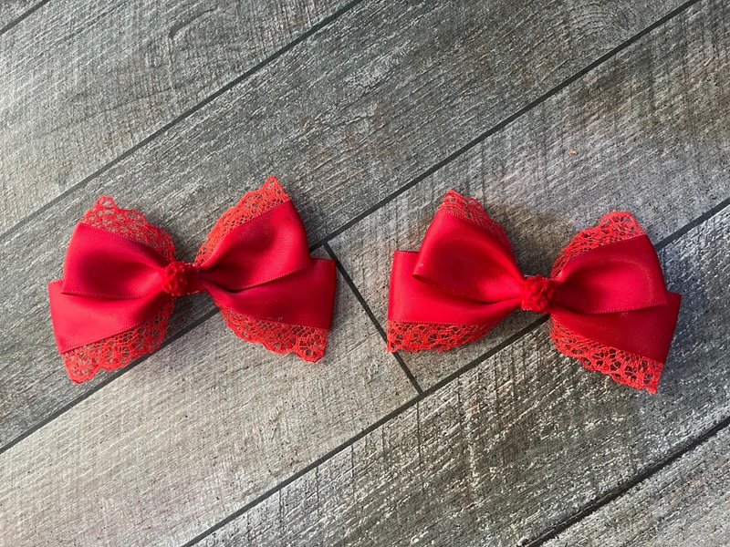 丝带妈妈女儿的双蝴蝶结情人节蝴蝶结，农历新年蝴蝶结，红色系列，爱我图案 - 发饰 - 其他材质 