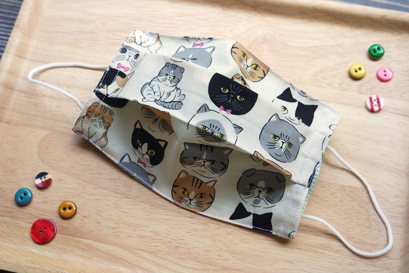 大人版口罩套 / 猫咪大头贴 - 口罩 - 棉．麻 橘色