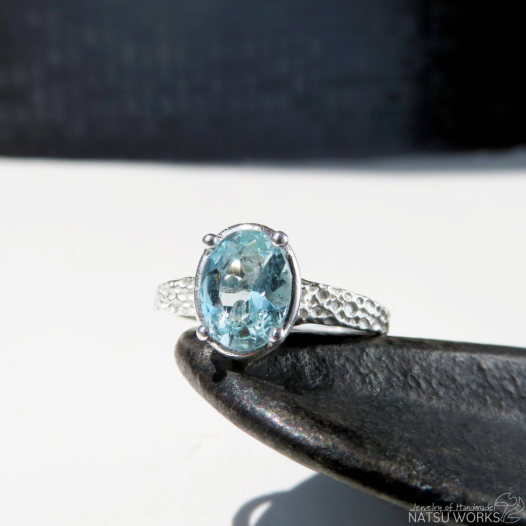 海蓝宝石 戒指 / unheated Brazilian Aquamarine Ring - 戒指 - 宝石 蓝色