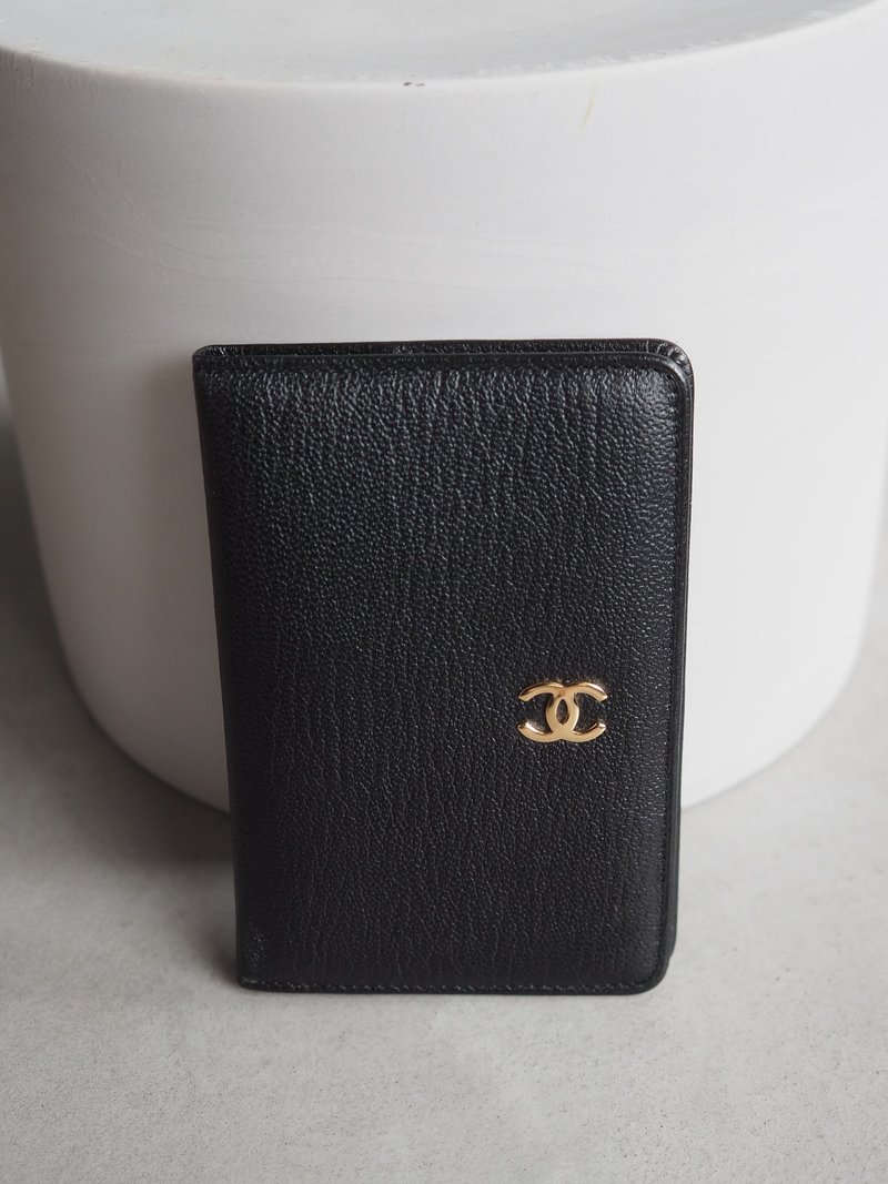 复古 CHANEL COCO黑皮革卡片包 - 皮夹/钱包 - 真皮 黑色