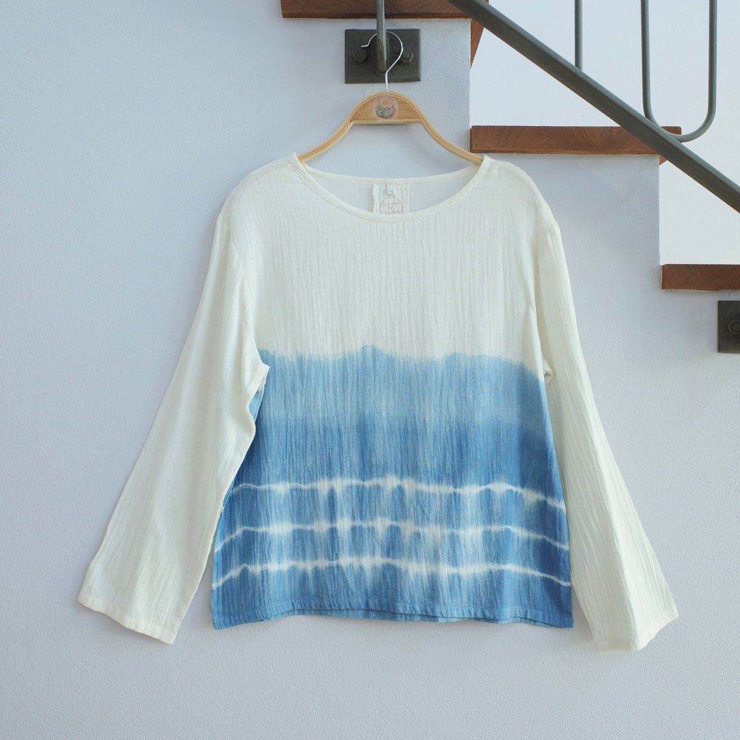 blue river shirt / long-sleeve / natural dye - 女装上衣 - 棉．麻 蓝色